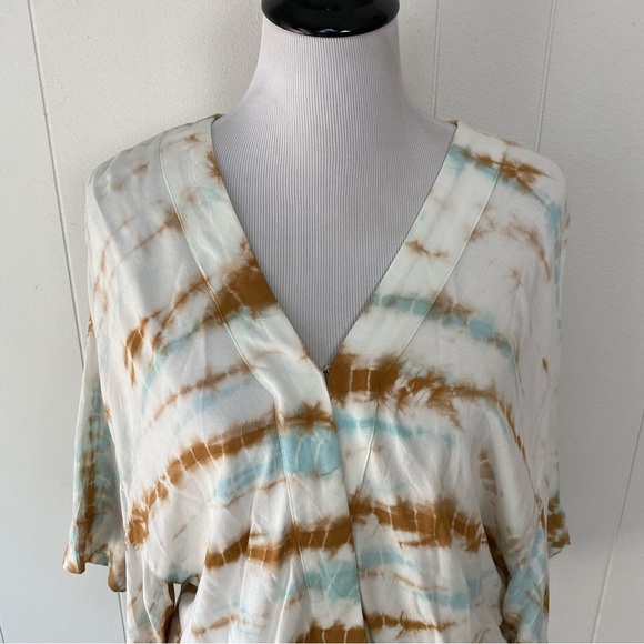 Young Fabulous & Broke Women's Tie Dye Faux Wrap Top Size S Boho Blue Beige - Picture 5 of 14